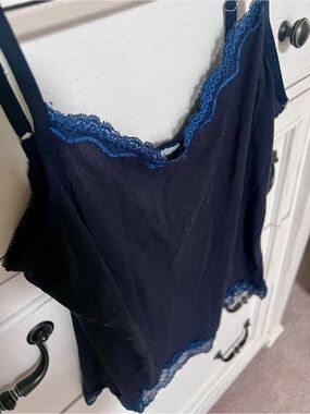 LOFT Navy Camisole with Blue Lace Trim